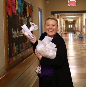 A Round Hill Road PA member carries pretzels.