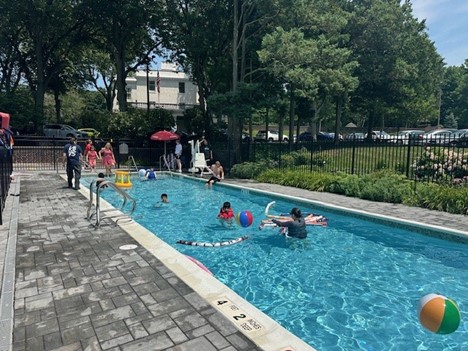 Students use the pool at the Children’s Education Center