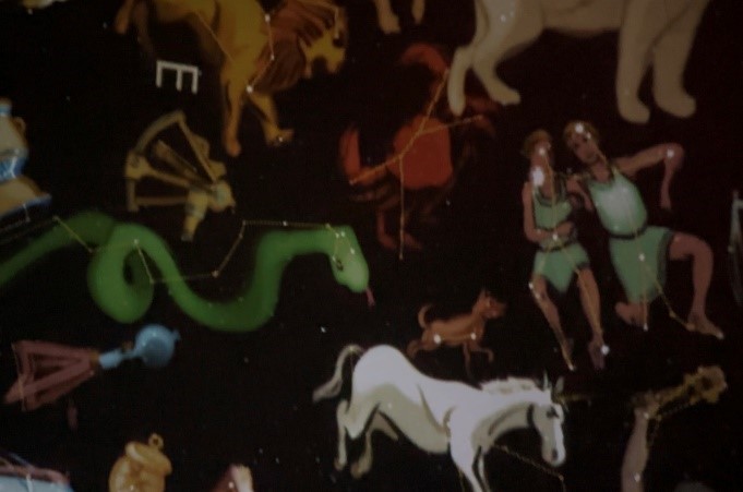 The inside of the planetarium which shows different constellations.