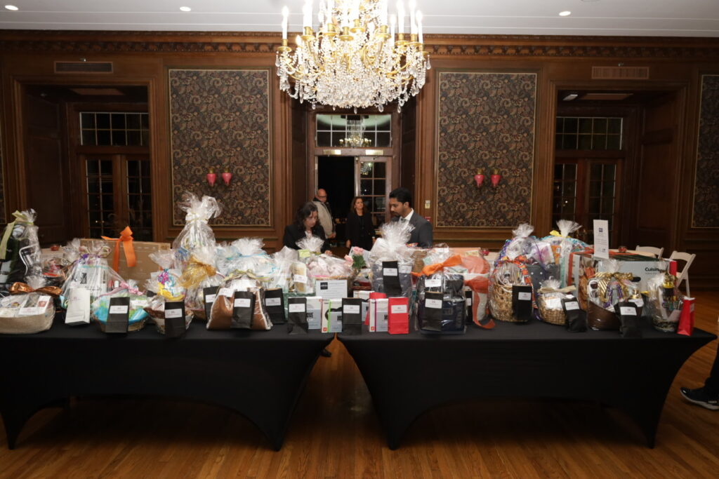 Baskets of prize up for raffle at Reach for the Stars.